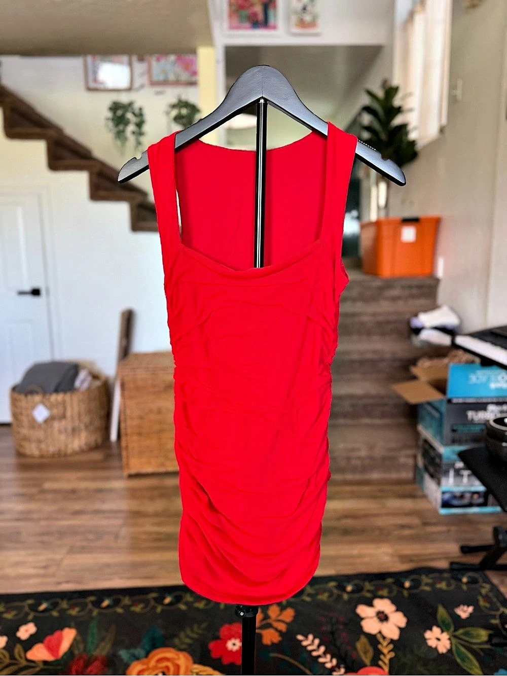 Red Ruched Mini Dress Like New